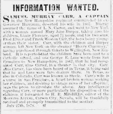18780103 MorningAppeal - Info Sought